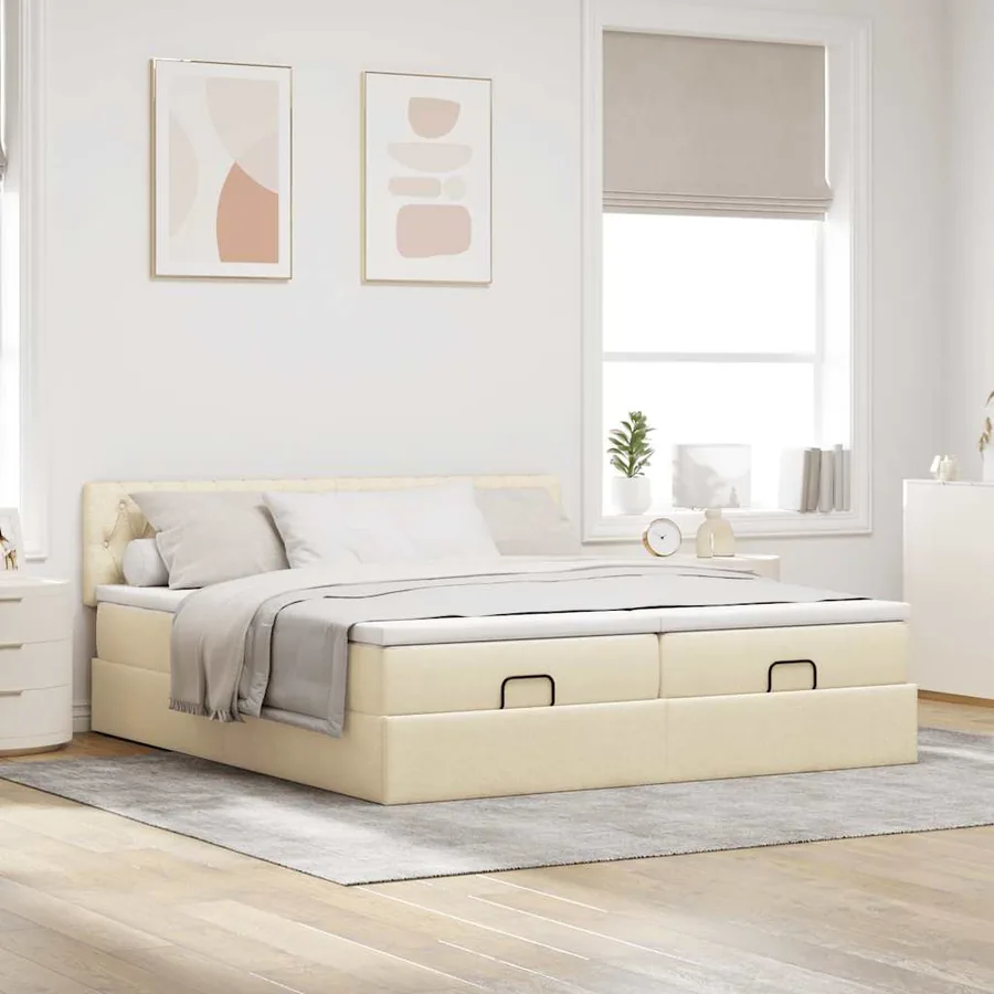 Cadre de lit ottoman avec matelas crème 180x200 cm tissu - 4