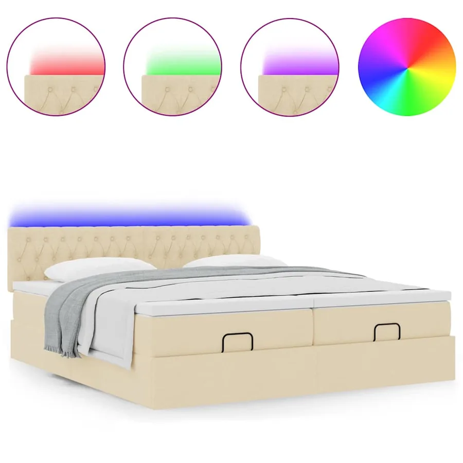Cadre de lit ottoman avec matelas crème 180x200 cm tissu - 5
