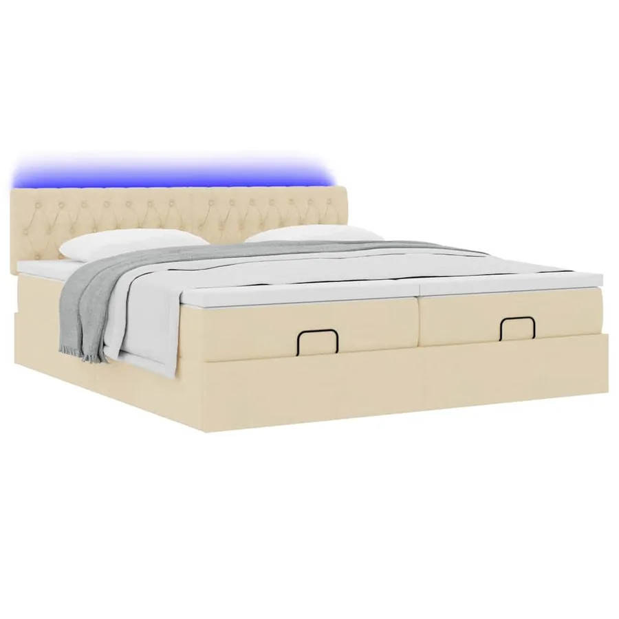 Cadre de lit ottoman avec matelas crème 180x200 cm tissu - 6