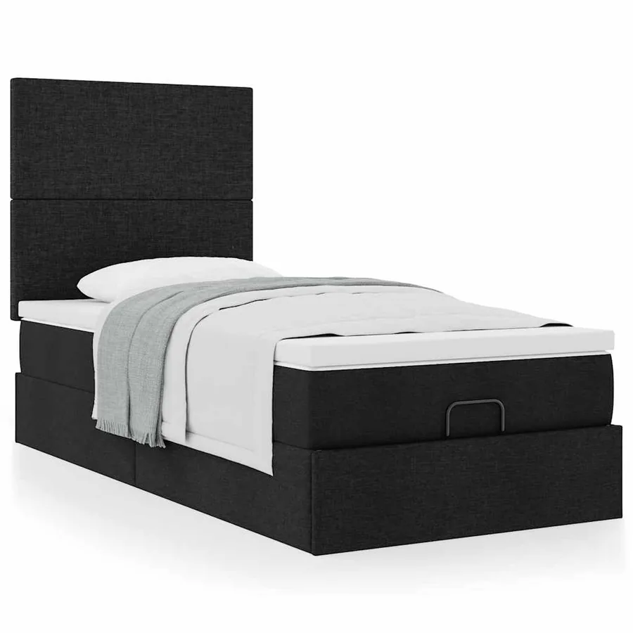 Lit ottoman avec matelas noir 90x200 cm tissu - 4