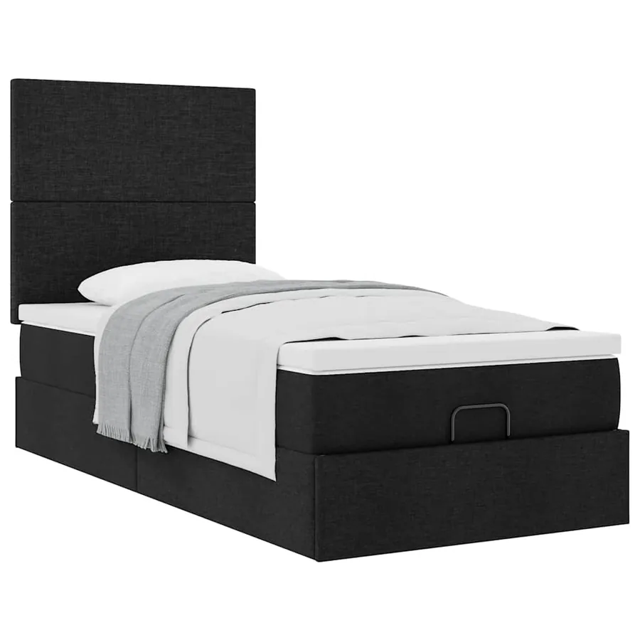 Lit ottoman avec matelas noir 90x200 cm tissu - 5