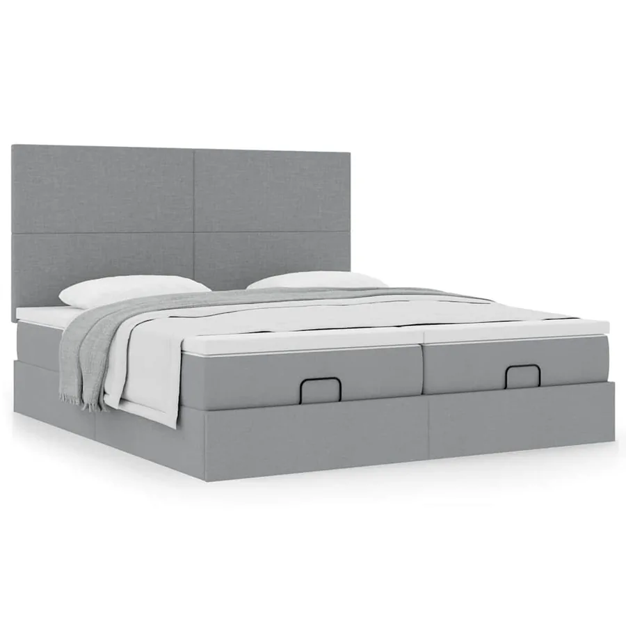 Cadre de lit ottoman et matelas gris clair 200x200cm tissu - 4