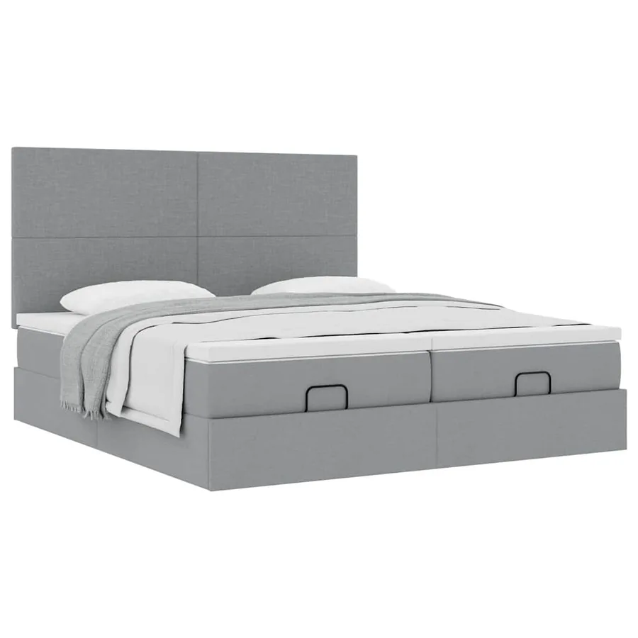 Cadre de lit ottoman et matelas gris clair 200x200cm tissu - 5