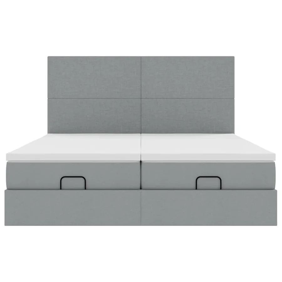 Cadre de lit ottoman et matelas gris clair 200x200cm tissu - 7