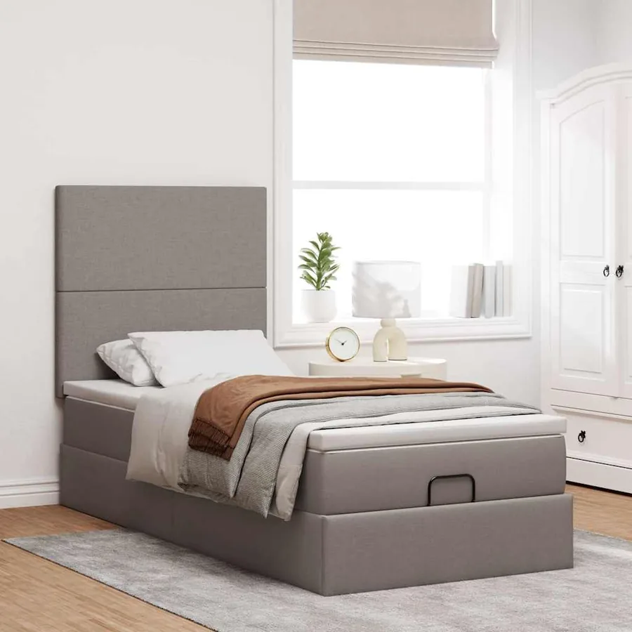 Lit ottoman avec matelas taupe 90x200 cm tissu - 3