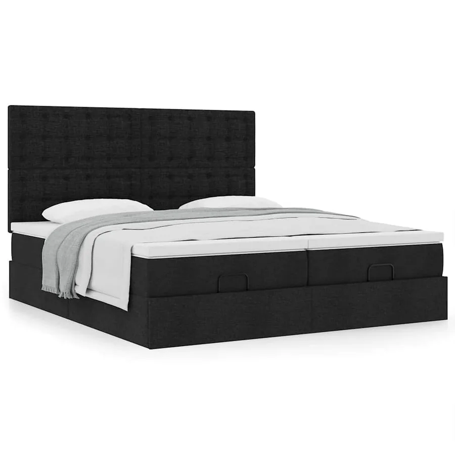 Cadre de lit ottoman avec matelas noir 180x200cm tissu - 4