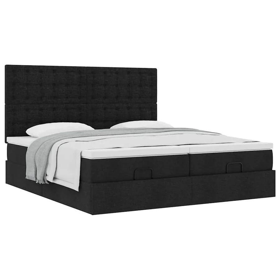 Cadre de lit ottoman avec matelas noir 180x200cm tissu - 5