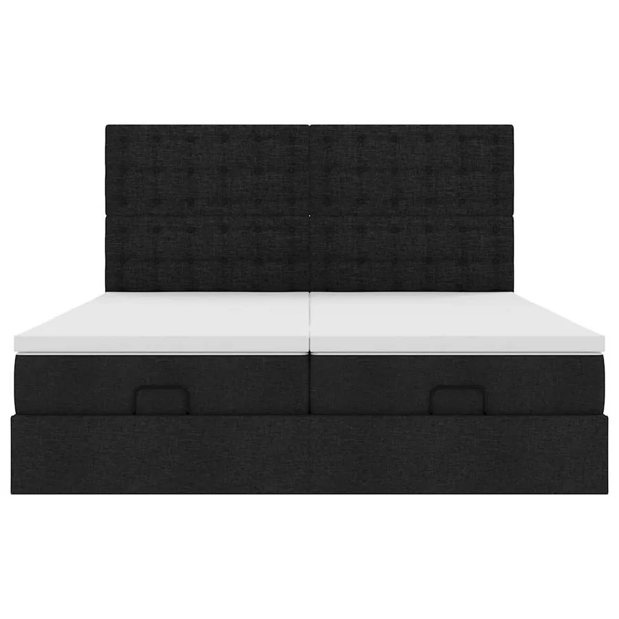 Cadre de lit ottoman avec matelas noir 180x200cm tissu - 7
