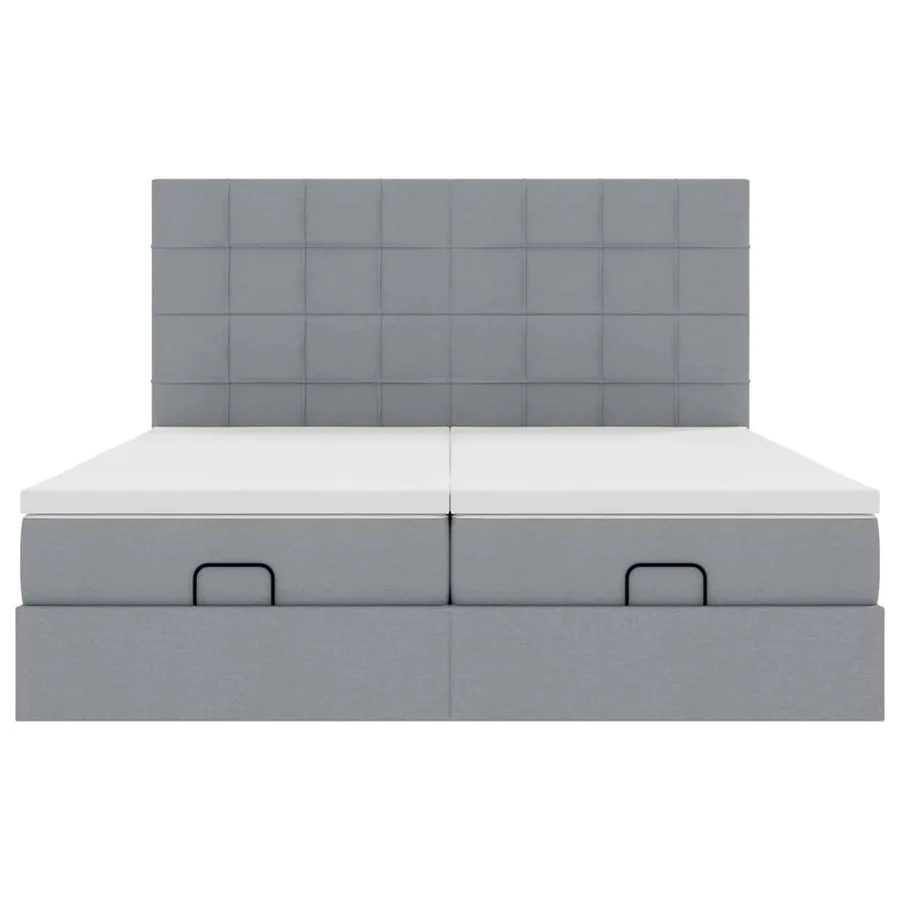 Cadre de lit ottoman et matelas gris clair 200x200cm tissu - 7