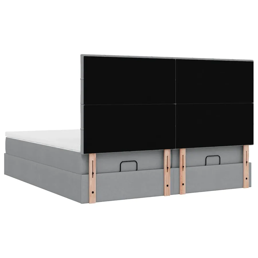 Cadre de lit ottoman et matelas gris clair 200x200cm tissu - 9