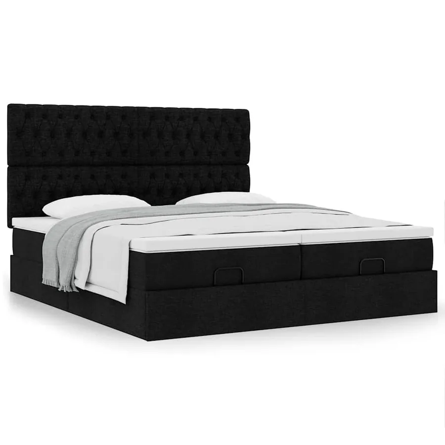Cadre de lit ottoman avec matelas noir 180x200cm tissu - 4