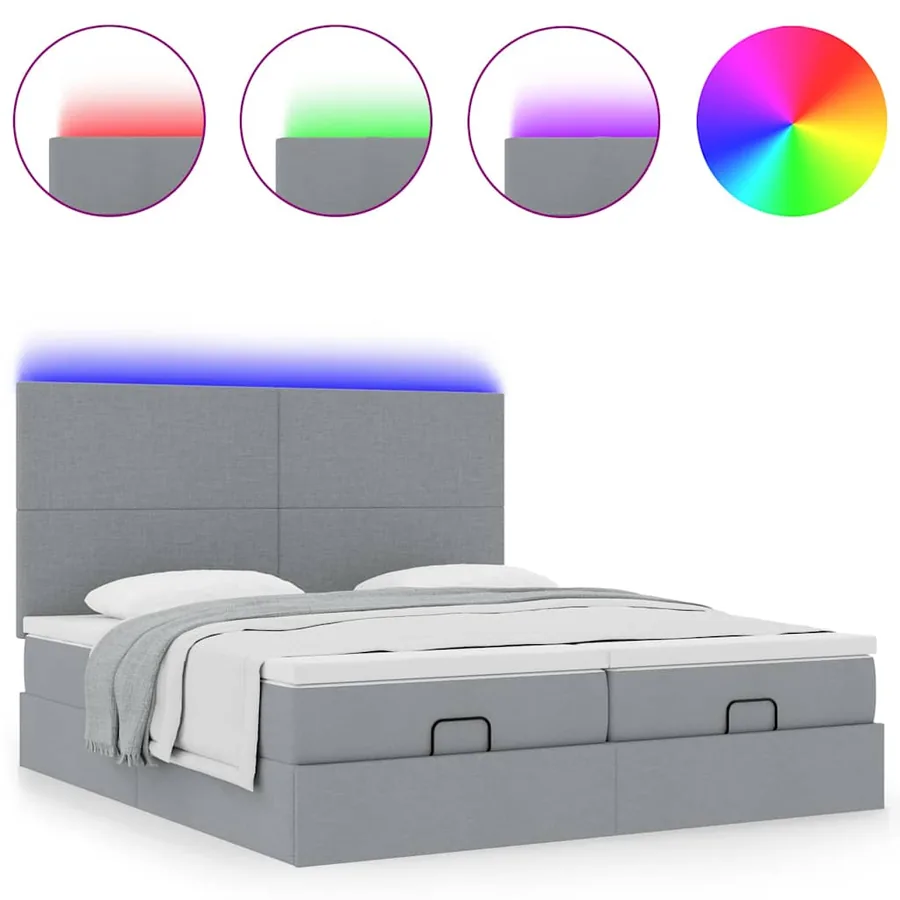 Cadre de lit ottoman et matelas gris clair 200x200cm tissu - 5