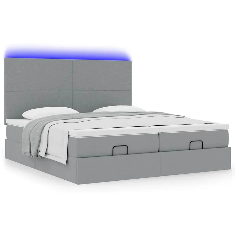 Cadre de lit ottoman et matelas gris clair 200x200cm tissu - 6