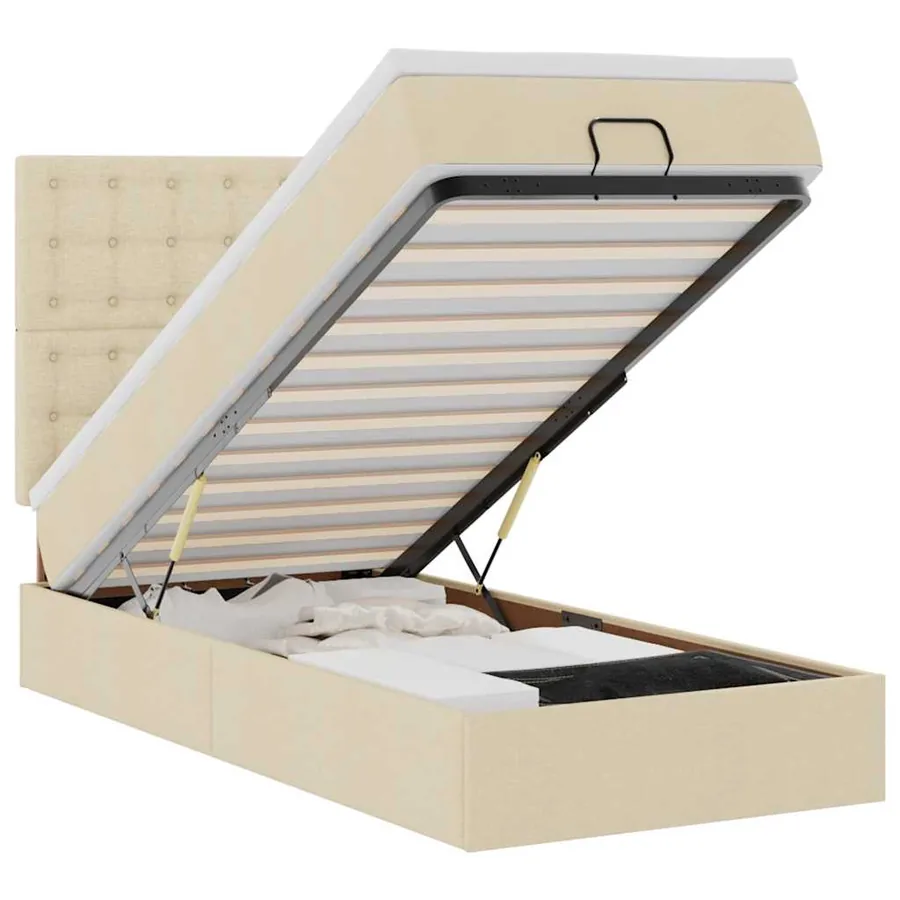 Lit ottoman avec matelas et LED crème 90x200 cm tissu - 2