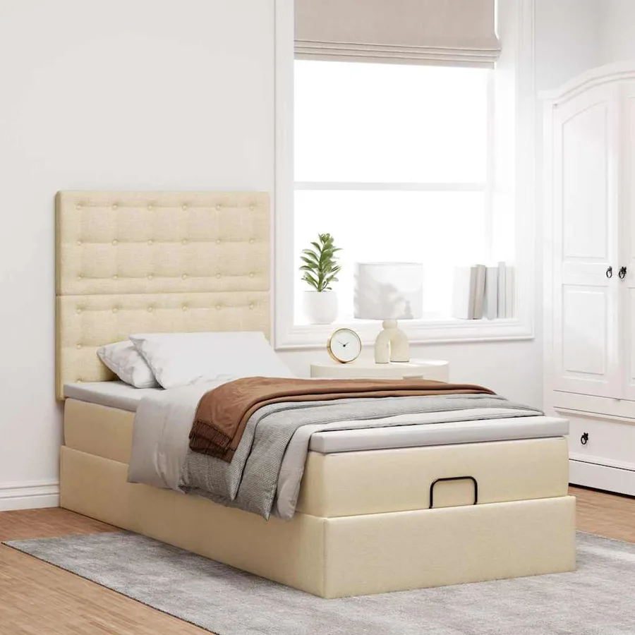 Lit ottoman avec matelas et LED crème 90x200 cm tissu - 4