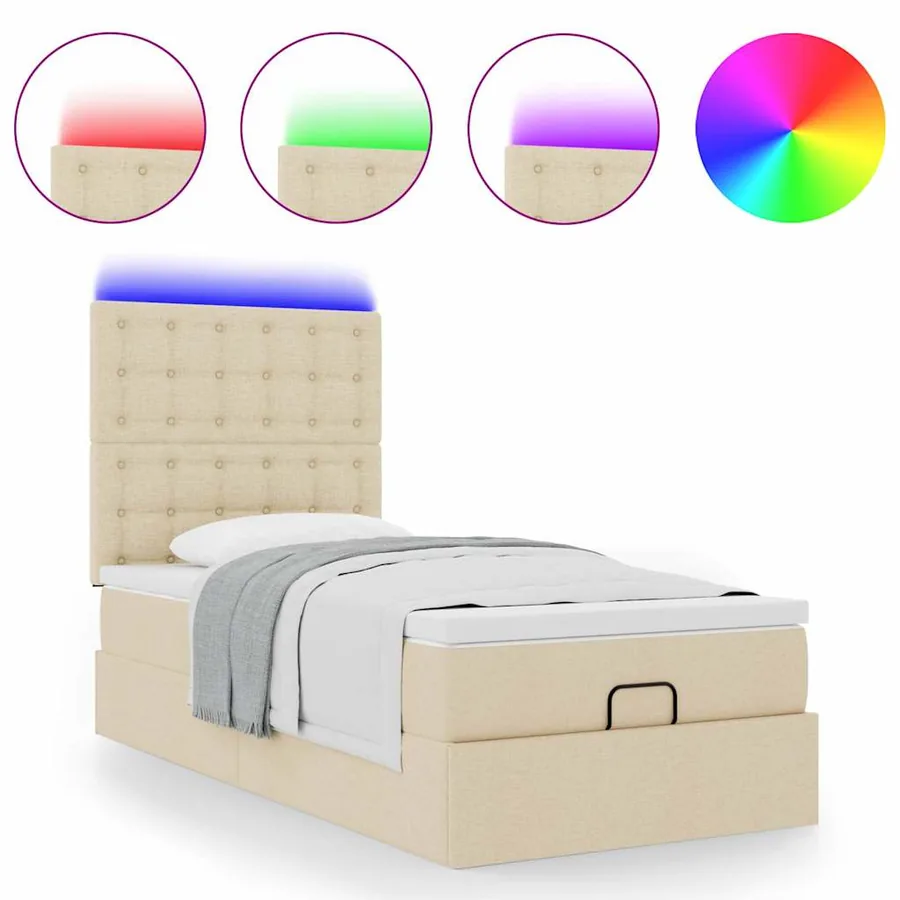 Lit ottoman avec matelas et LED crème 90x200 cm tissu - 5