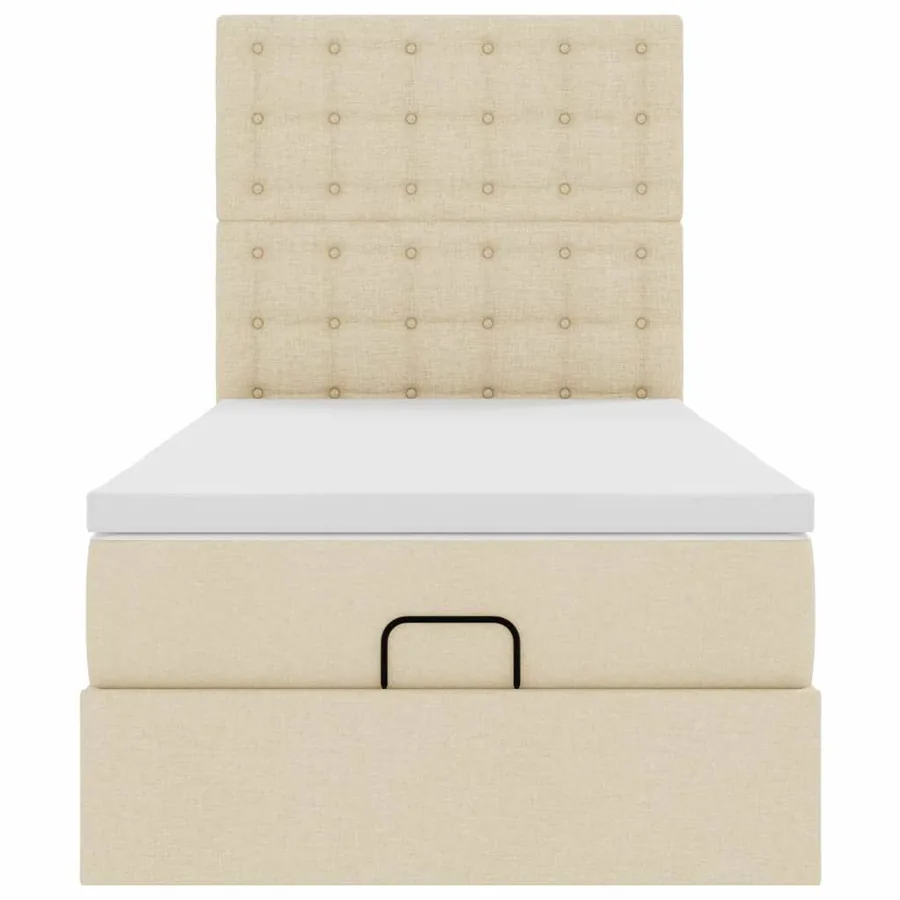 Lit ottoman avec matelas et LED crème 90x200 cm tissu - 8