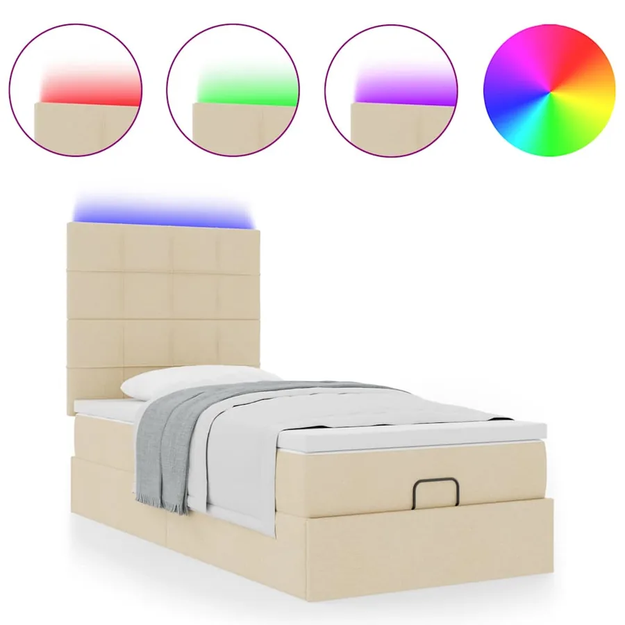 Lit ottoman avec matelas et LED crème 90x200 cm tissu - 5