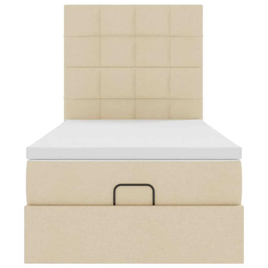 Lit ottoman avec matelas et LED crème 90x200 cm tissu - 8