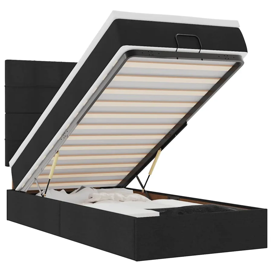 Lit ottoman avec matelas noir 90x200 cm tissu - 2
