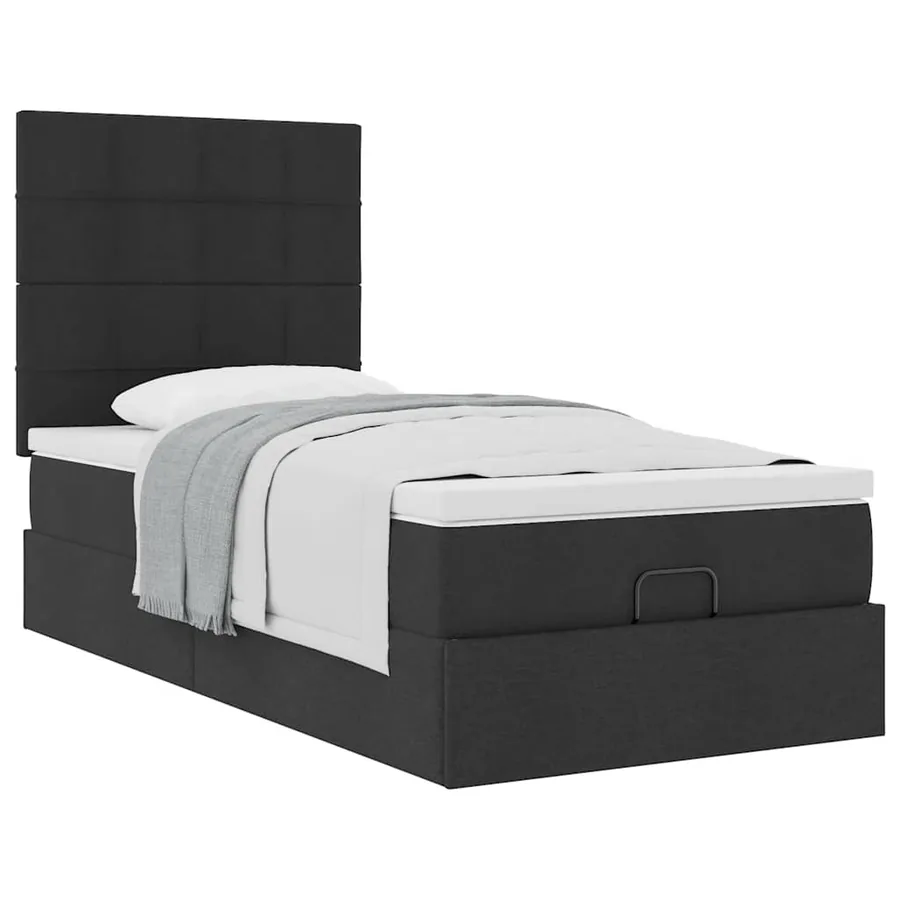 Lit ottoman avec matelas noir 90x200 cm tissu - 5