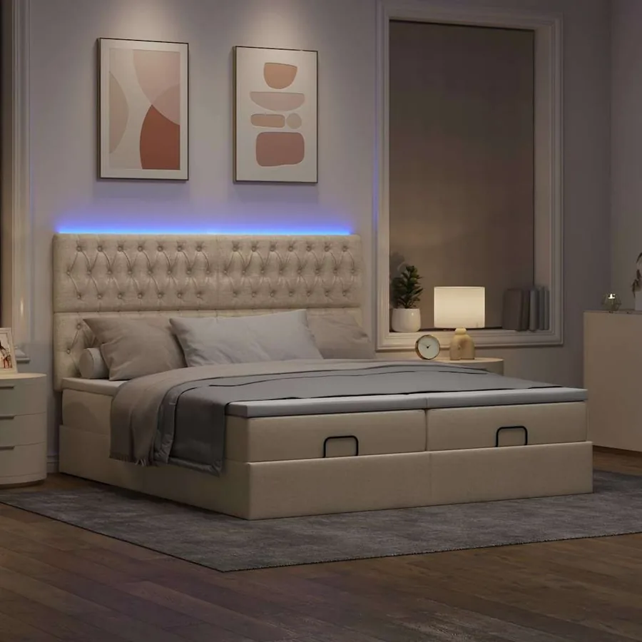 Cadre de lit ottoman avec matelas crème 180x200 cm tissu - 3