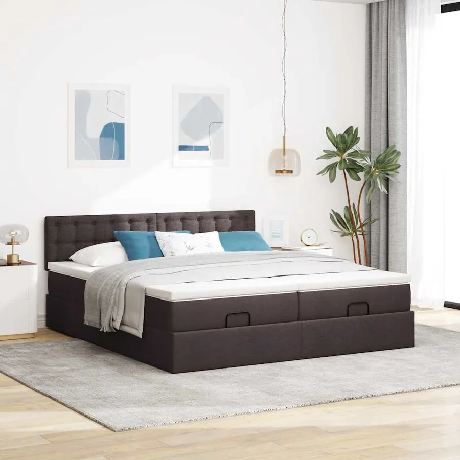 Cadre de lit ottoman avec matelas marron foncé 180x200 cm tissu - 4