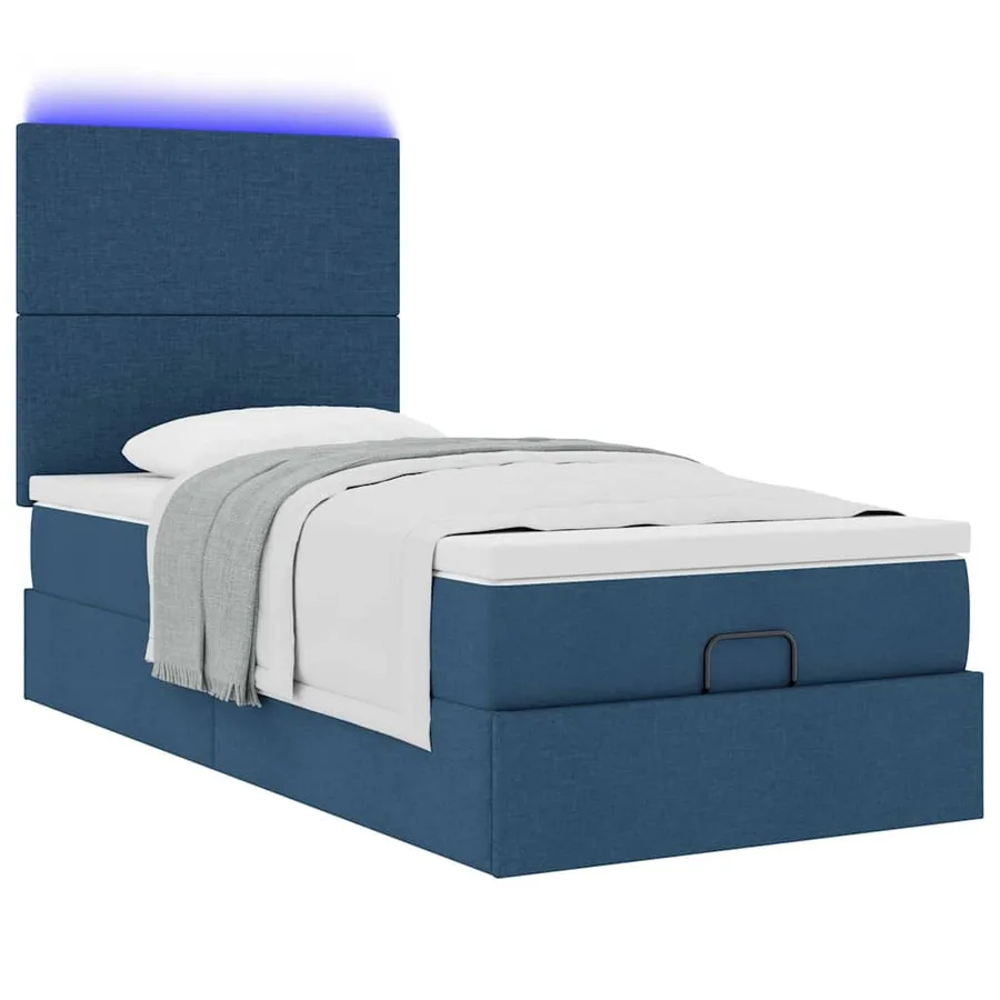 Lit ottoman avec matelas et LED Bleu 90x200 cm Tissu - 6