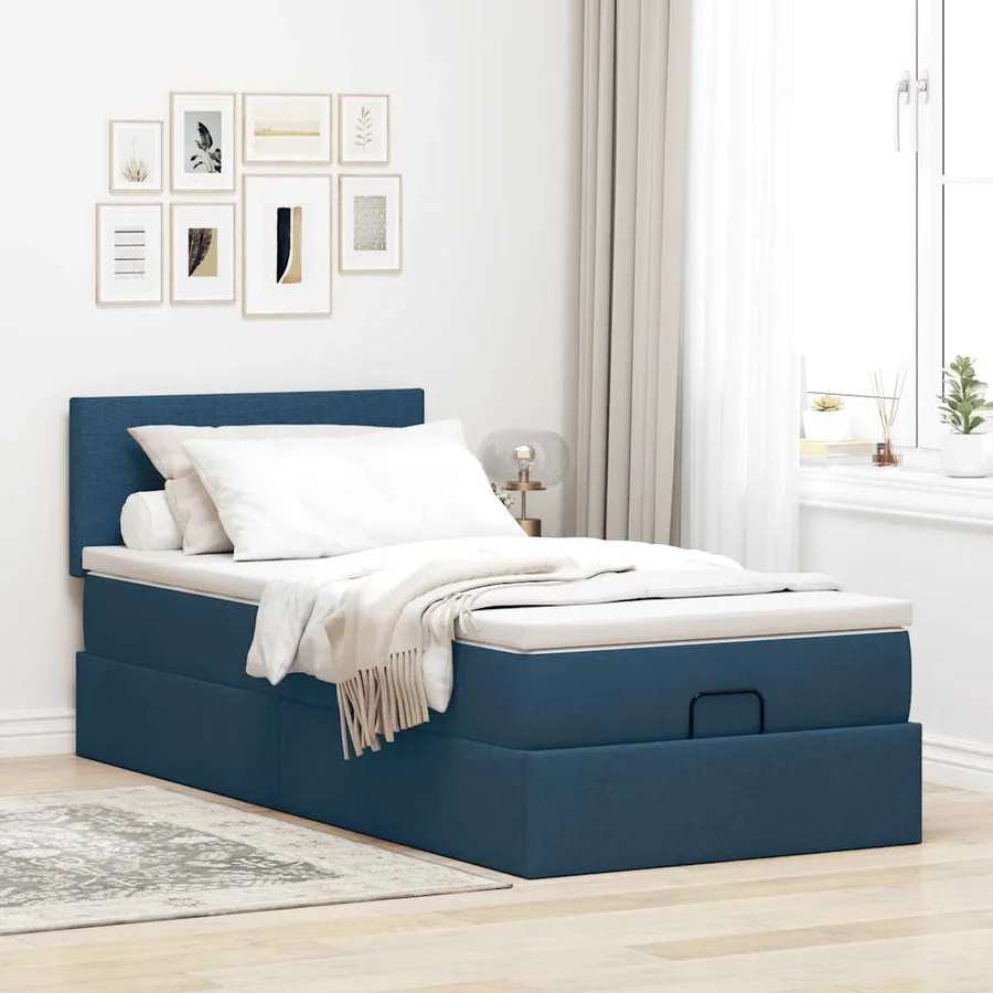 Lit ottoman avec matelas et LED Bleu 90x200 cm Tissu - 4