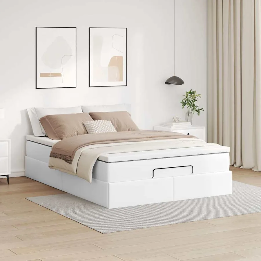 Cadre de lit ottoman avec matelas blanc 140x200 cm similicuir - 3