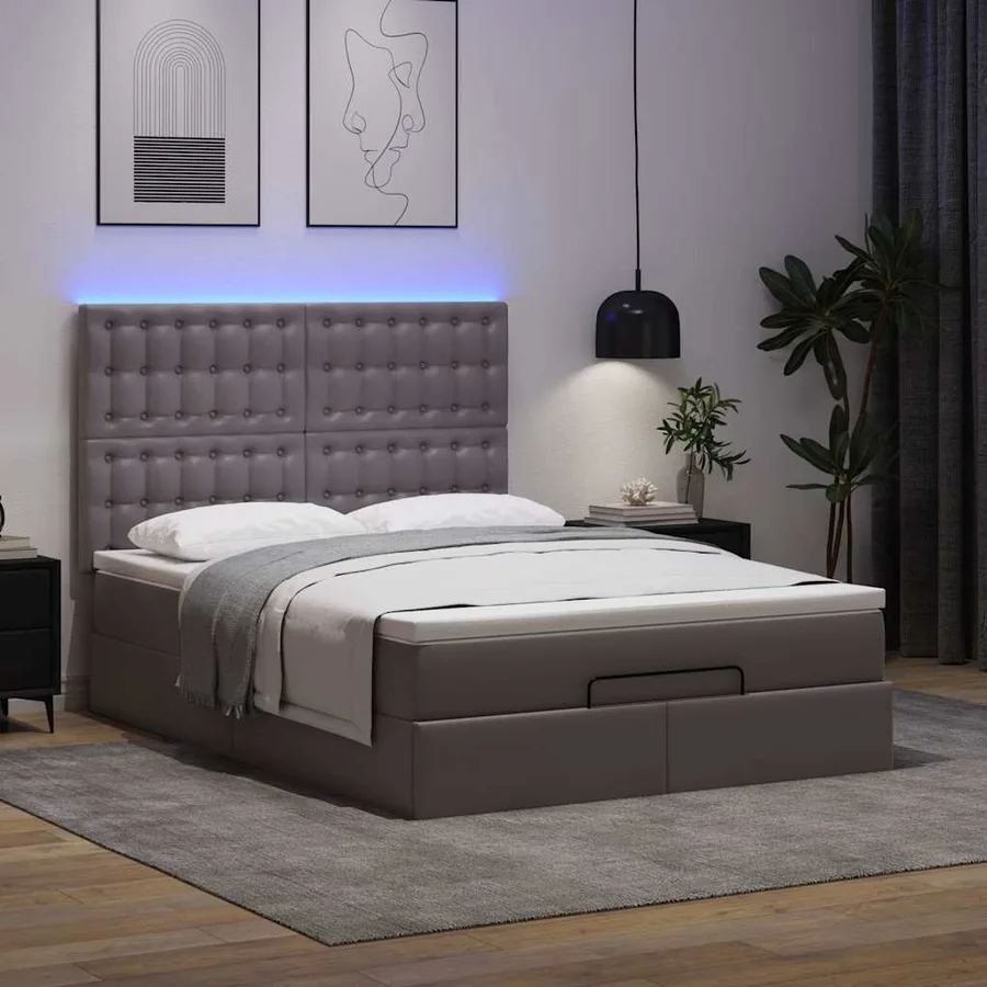 Cadre de lit ottoman avec matelas gris 140x200 cm similicuir - 3