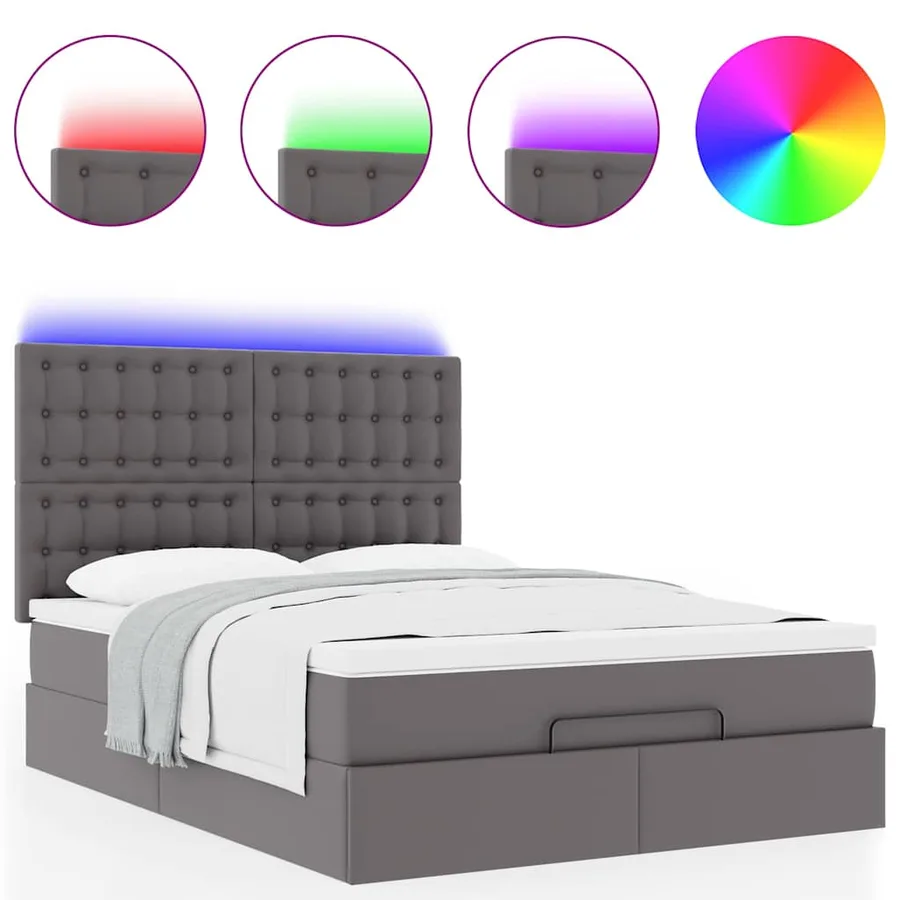 Cadre de lit ottoman avec matelas gris 140x200 cm similicuir - 5