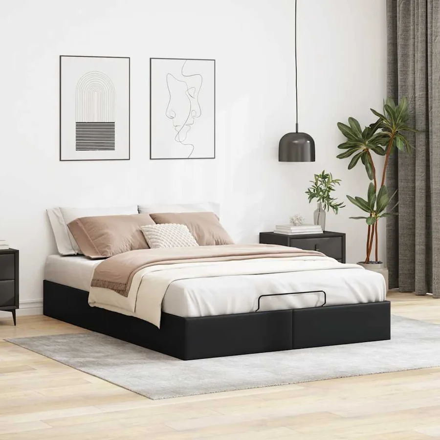 Cadre de lit ottoman sans matelas noir 140x200 cm similicuir - 3