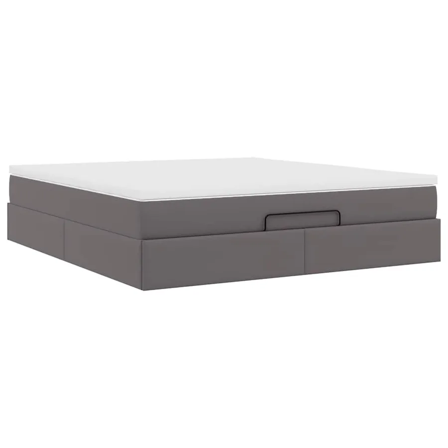 Cadre de lit ottoman avec matelas gris 160x200 cm similicuir - 10