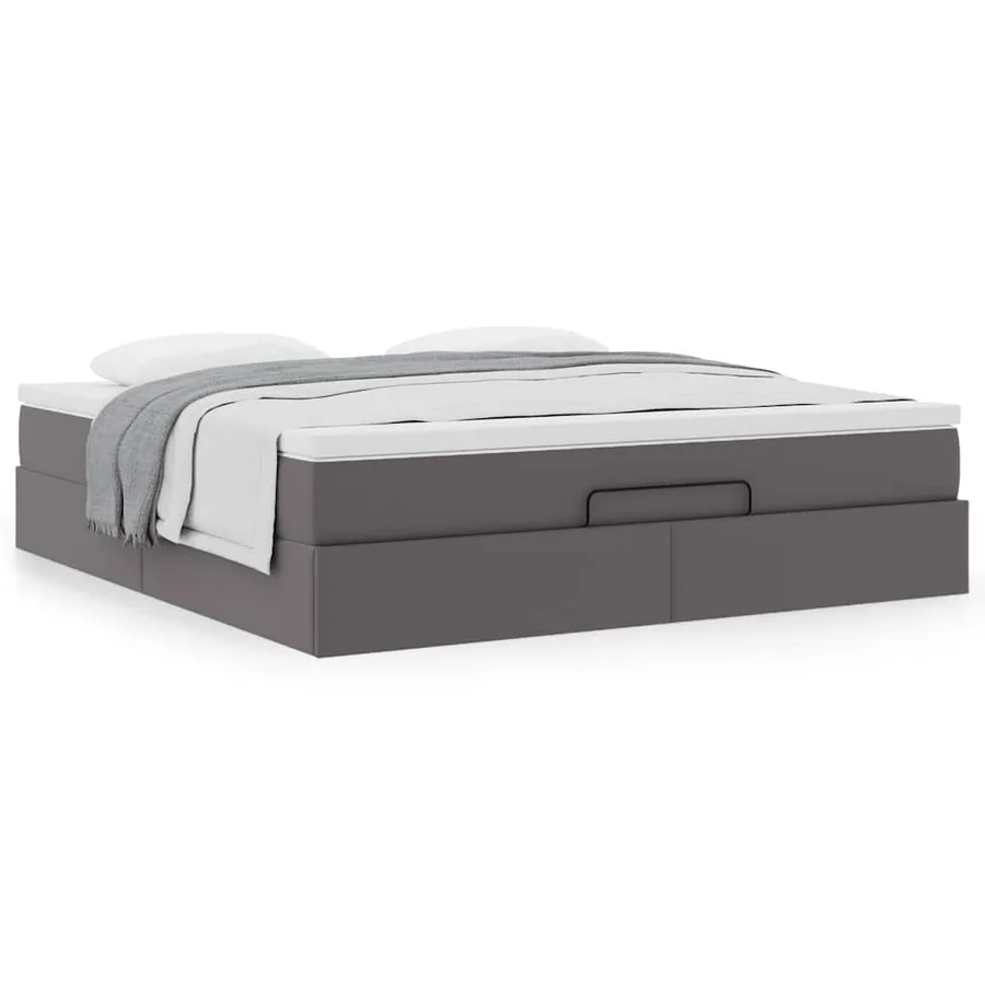 Cadre de lit ottoman avec matelas gris 160x200 cm similicuir - 4