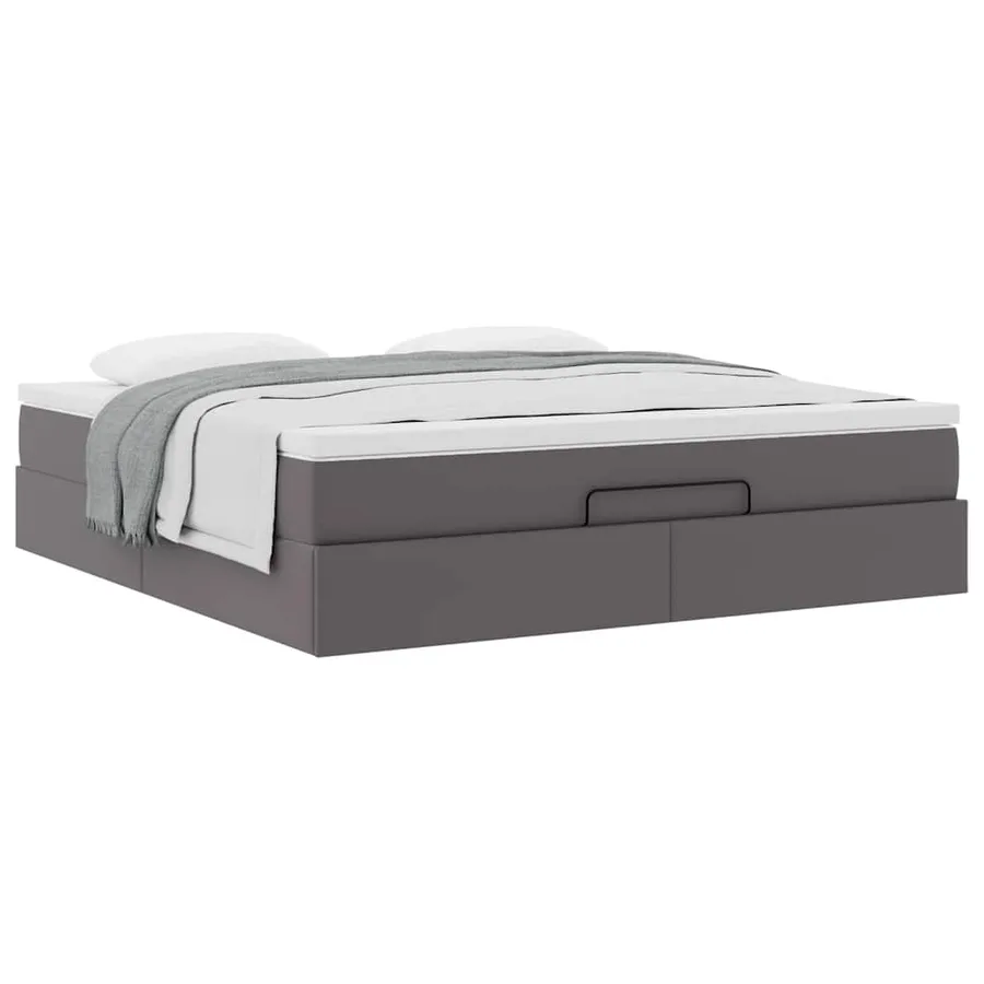 Cadre de lit ottoman avec matelas gris 160x200 cm similicuir - 5