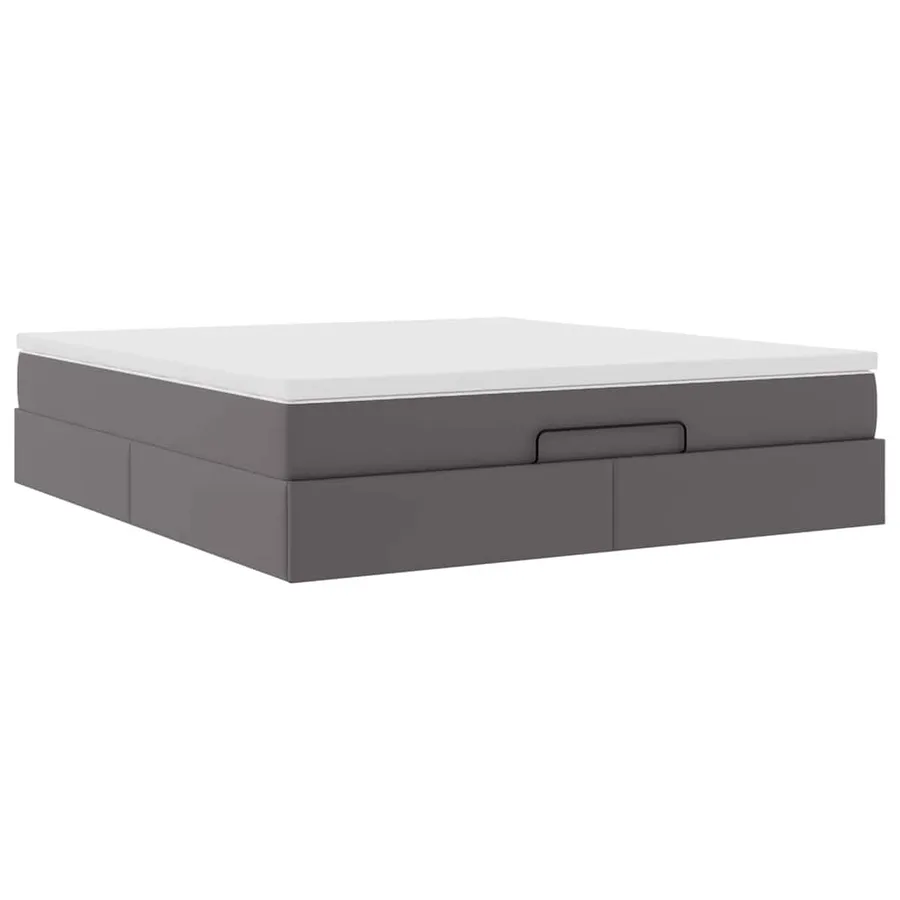 Cadre de lit ottoman avec matelas gris 160x200 cm similicuir - 6