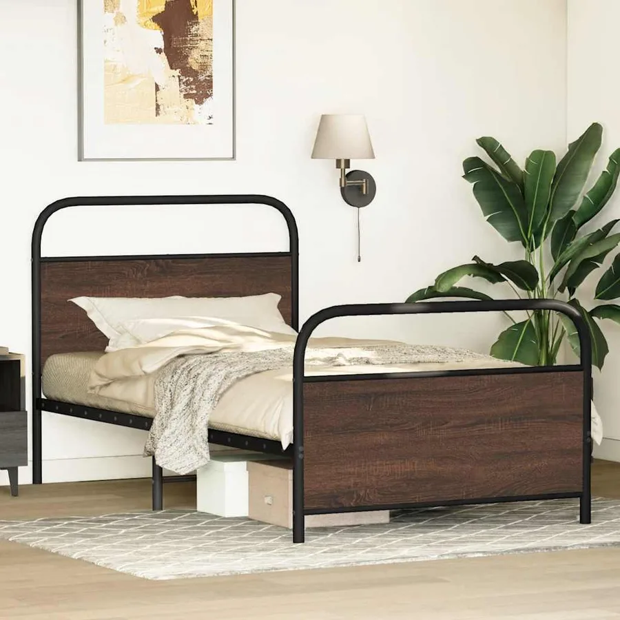 Cadre de lit sans matelas 100x190 cm chêne marron - 4