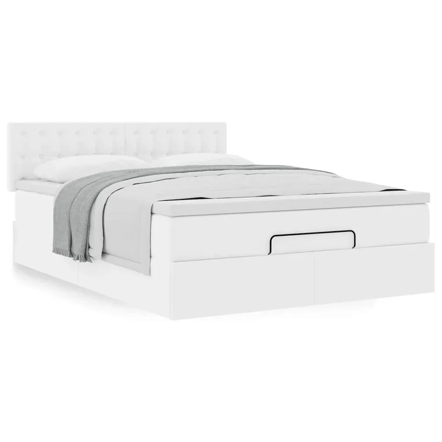 Cadre de lit ottoman avec matelas blanc 140x190 cm similicuir - 4