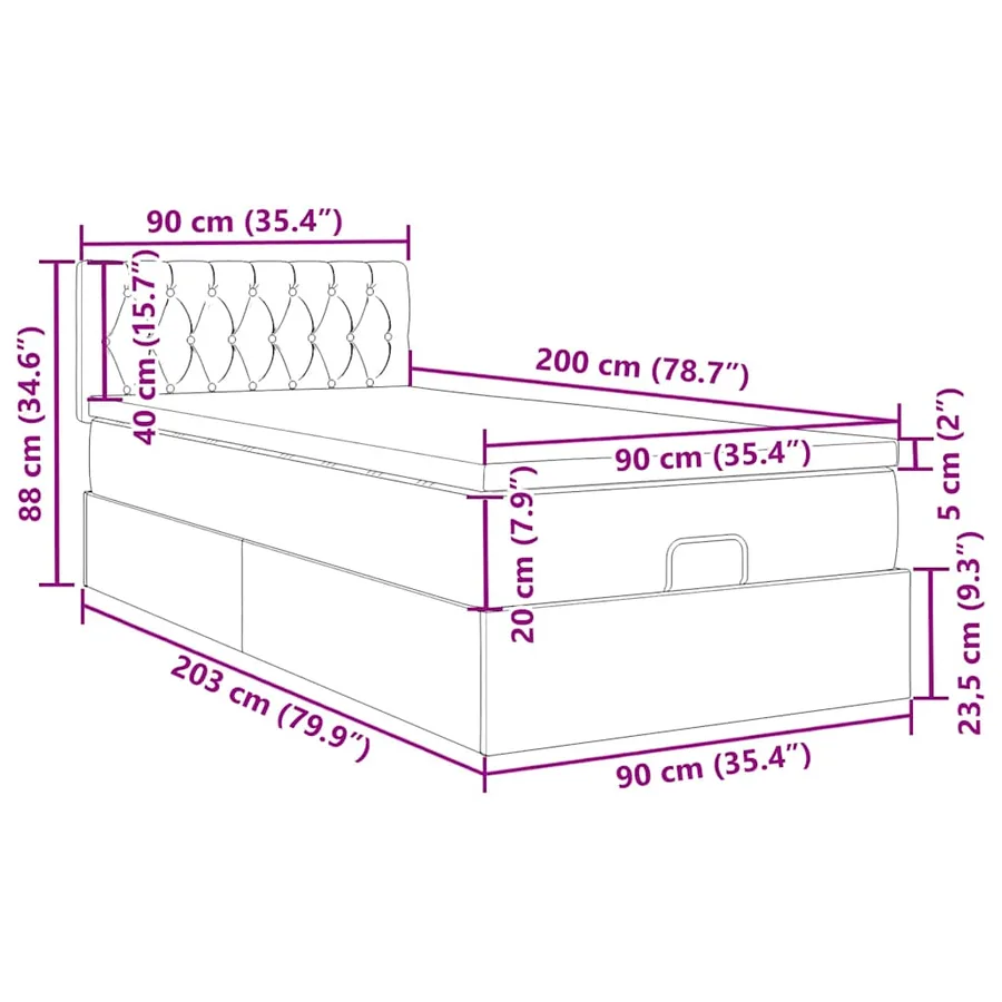 Lit ottoman avec matelas gris clair 90x200 cm tissu - 15
