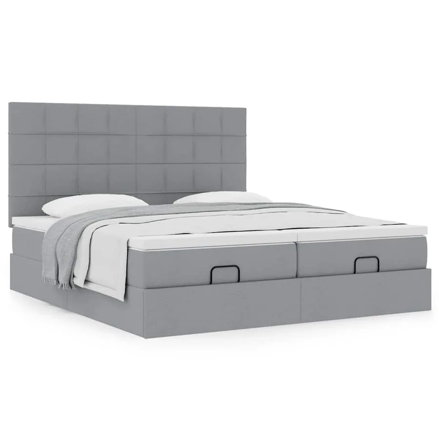 Cadre de lit ottoman et matelas gris clair 180x200cm tissu - 4