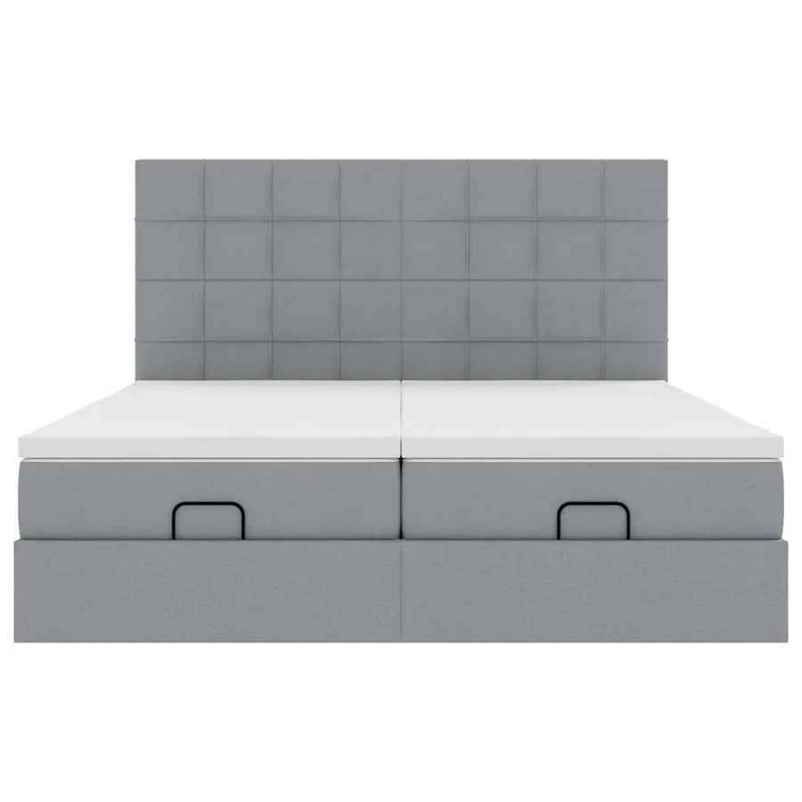Cadre de lit ottoman et matelas gris clair 180x200cm tissu - 7