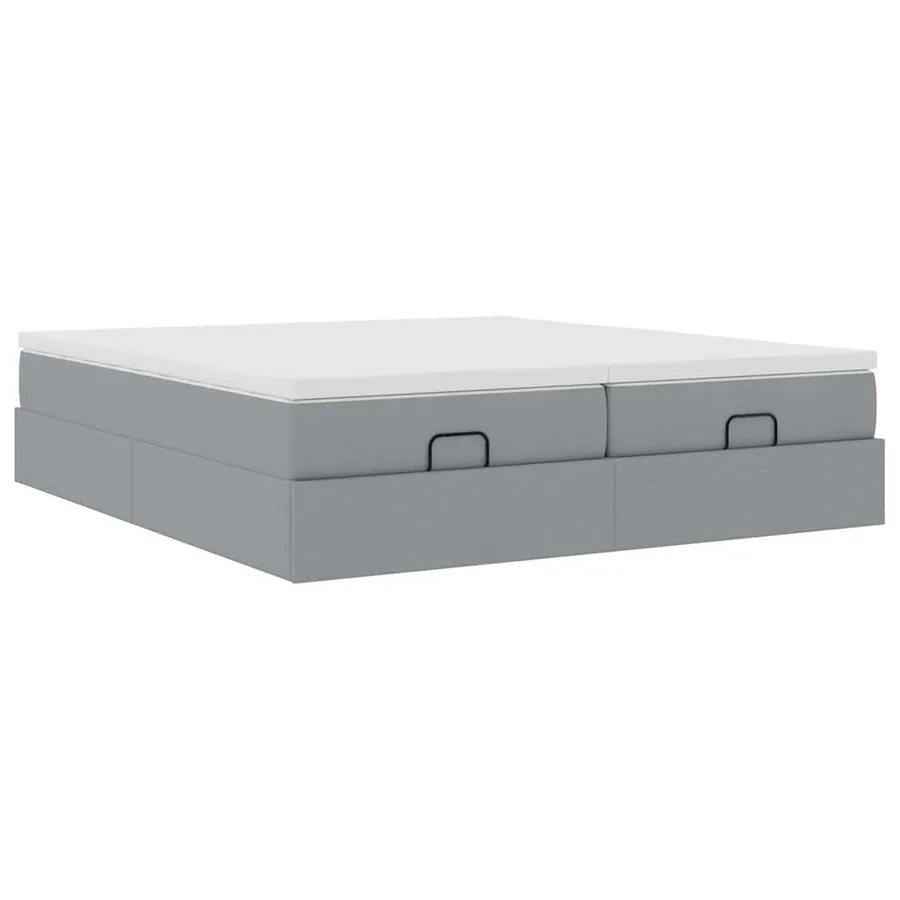 Cadre de lit ottoman et matelas gris clair 180x200cm tissu - 10