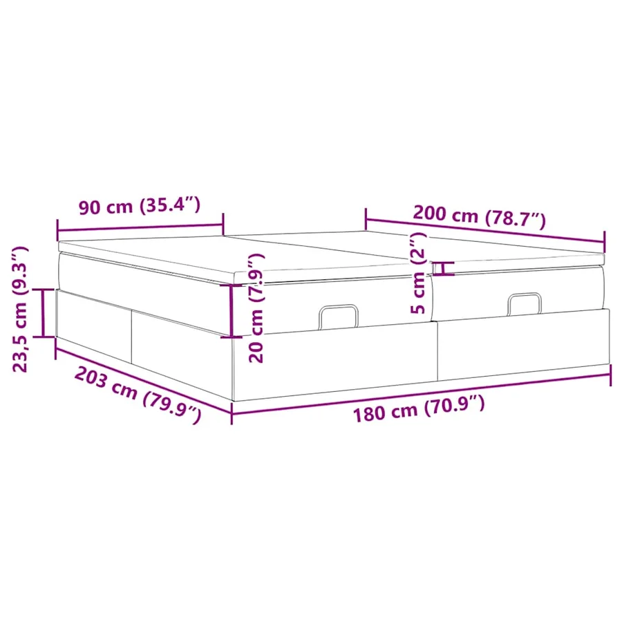 Cadre de lit ottoman et matelas gris clair 180x200cm tissu - 17