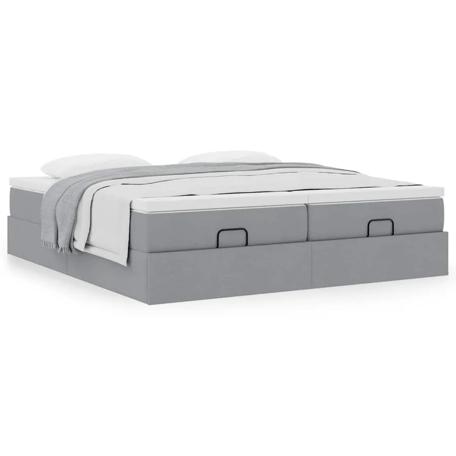 Cadre de lit ottoman et matelas gris clair 180x200cm tissu - 4