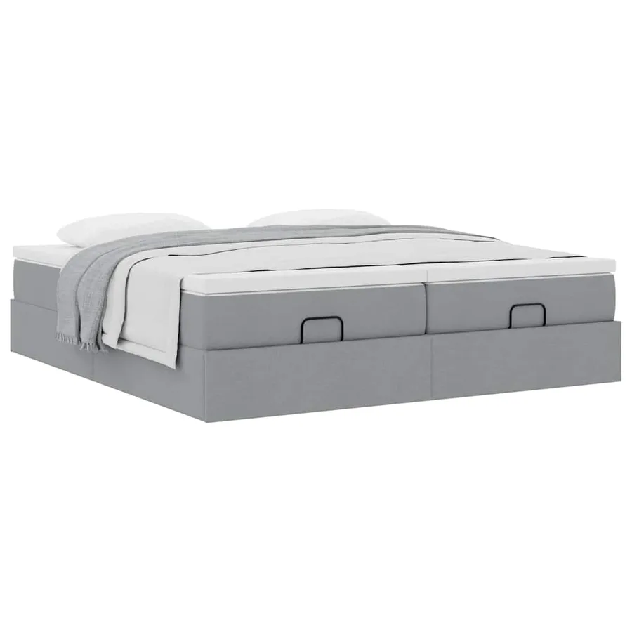 Cadre de lit ottoman et matelas gris clair 180x200cm tissu - 5