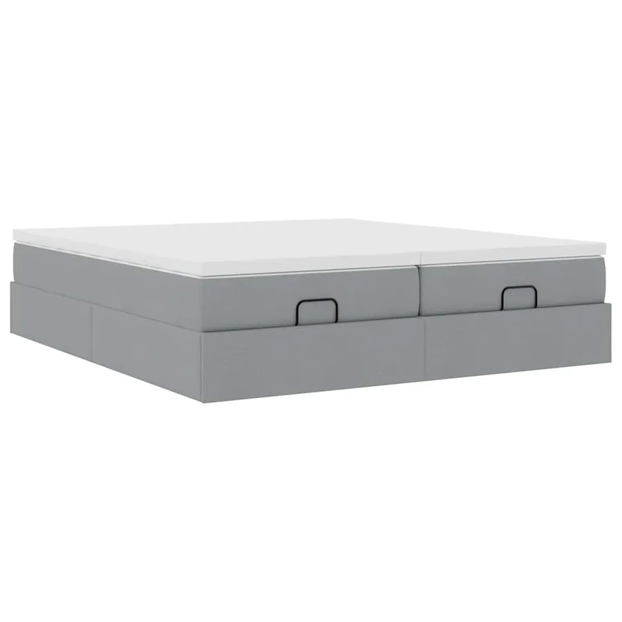 Cadre de lit ottoman et matelas gris clair 180x200cm tissu - 6