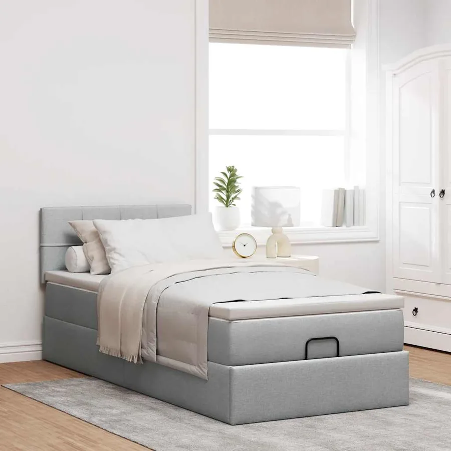 Lit ottoman avec matelas gris clair 90x200 cm tissu - 3