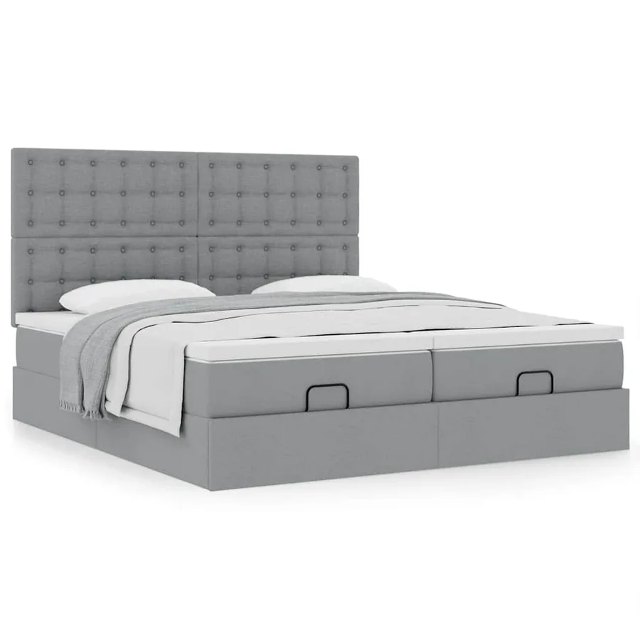 Cadre de lit ottoman et matelas gris clair 180x200cm tissu - 4
