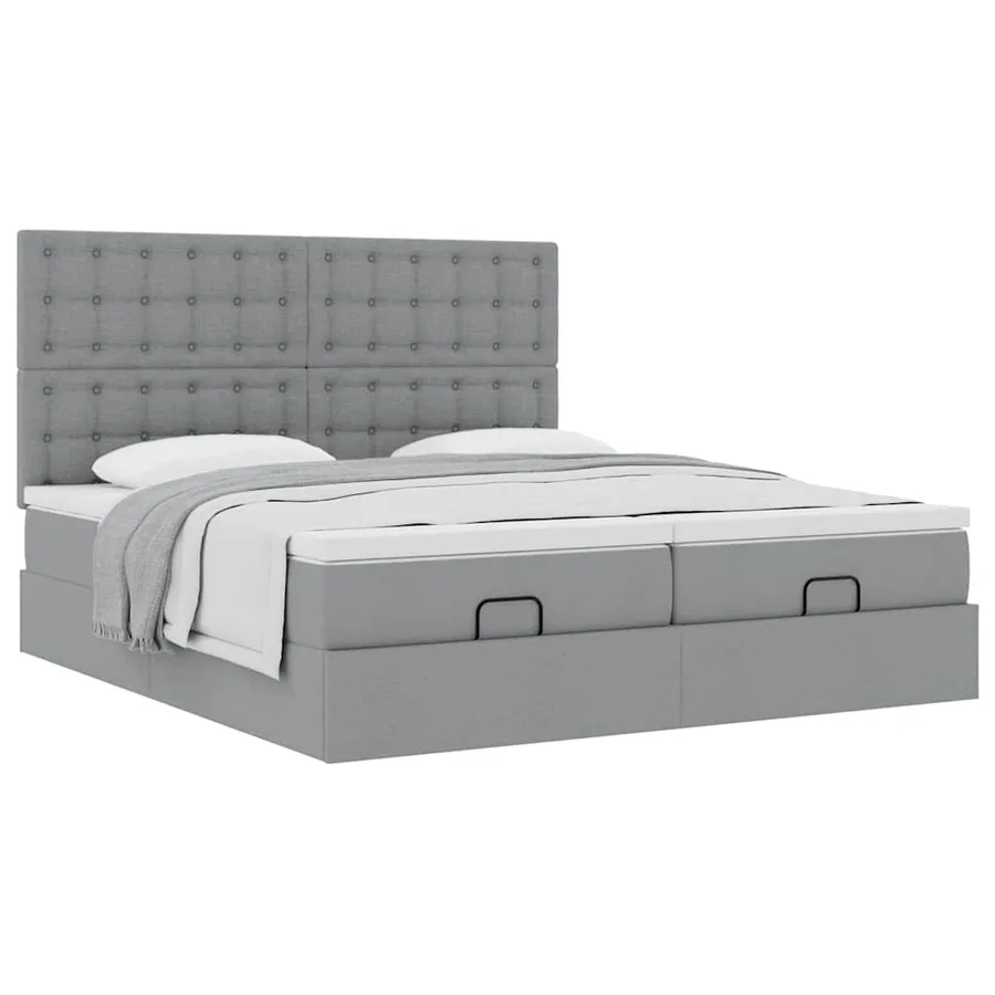 Cadre de lit ottoman et matelas gris clair 180x200cm tissu - 5
